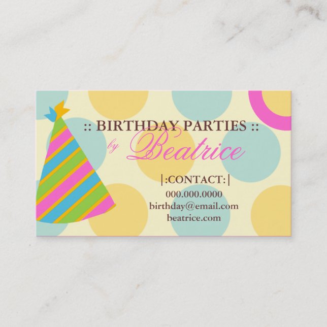 311-BIRTHDAY PARTY PLANNER PINK BUSINESS CARD (Front)