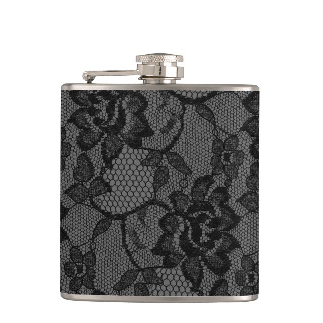 311 Black & Grey Lace Girly Flask (Front)