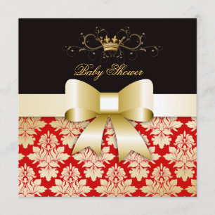311 Blackberry Black, Red & Gold Damask Invitation