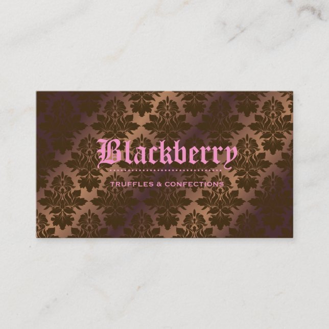 311- Blackberry "Pure" Chocolate Truffle Damask Business Card (Front)