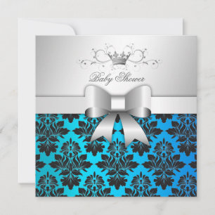311-Blackberry Tropical Blue Damask   Baby Shower Invitation