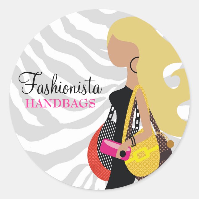 311 Blonde Fashionista Purses Zebra Classic Round Sticker (Front)