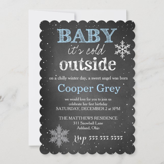 311 Blue Baby It's Cold Outside Winter Birthday Invitation (Front)