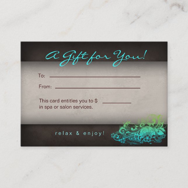 311 Blue Green Trendy Salon Spa Floral Gift Card (Front)
