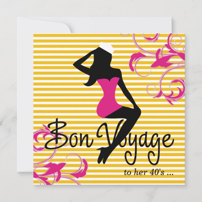 311 Bon Voyage Silhouette Nautical Theme Pink Invitation (Front)