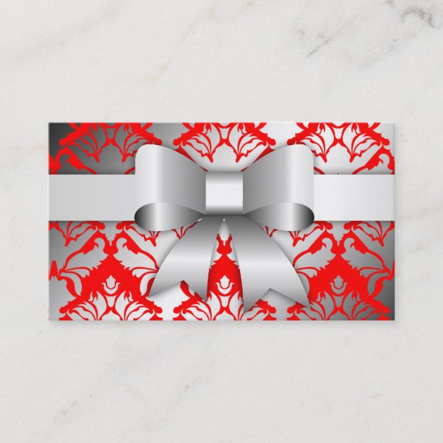311-Bow-licious Cherry Damask Business Card (Front)