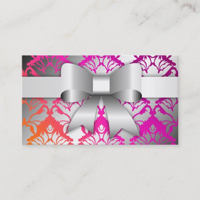311-Bow-licious Wild Sunset Damask Business Card (Front)