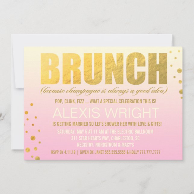 311 Brunch Because Champagne Pink Ombre Invitation (Front)
