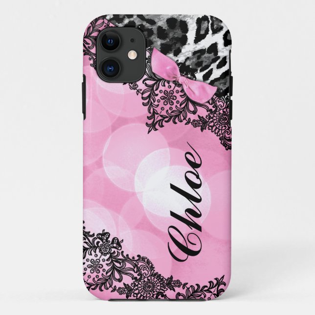 311 Bubblegum Pink Leopard Dream Lights faux bow Case-Mate iPhone Case (Back)