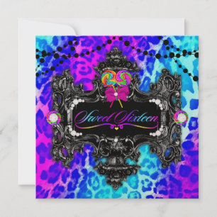 311 Candy Wonderland Leopard Sweet 16 Gold Metalli Invitation