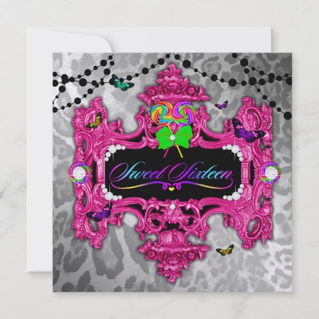 311 Candy Wonderland Pink Leopard Metallic Invitation (Front)
