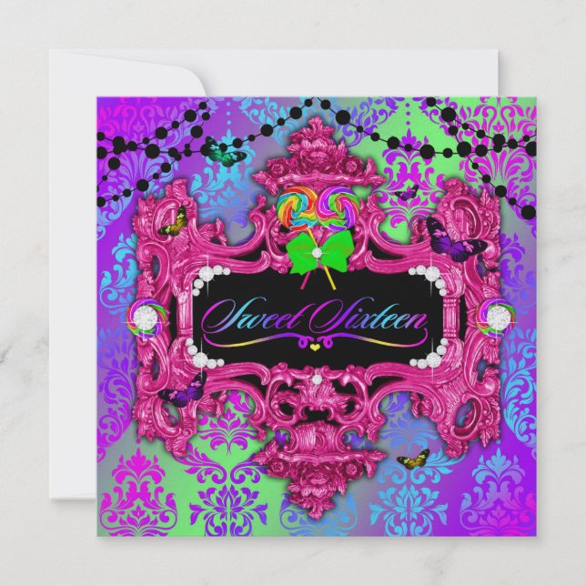 311 Candy Wonderland Pink Sweet 16 Metallic Gold Invitation (Front)