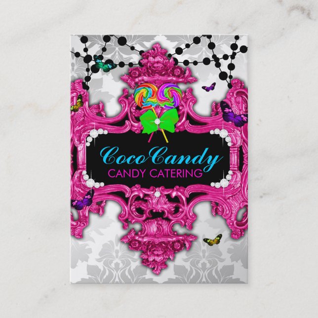 311 Candy Wonderland White Damask Business Card (Front)