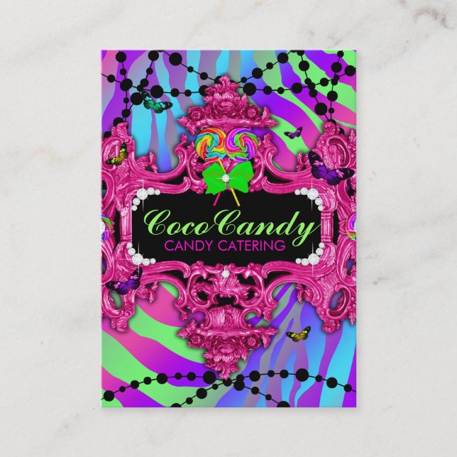 311 Candy Wonderland Zebra Pink Frame Business Card (Front)