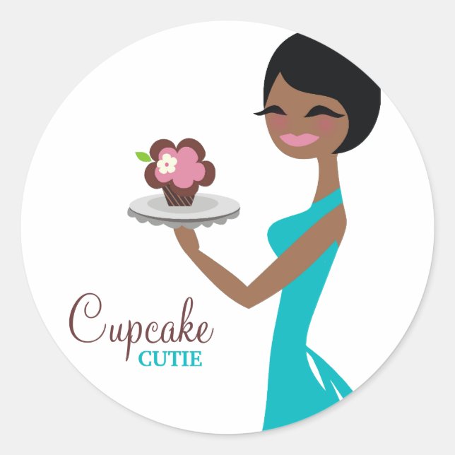 311 Carmella the Cupcake Cutie Gift Box Blue Classic Round Sticker (Front)