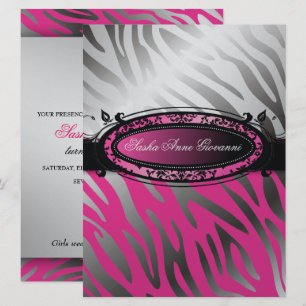 311 C'est Luxueux   Hot  Pink Zebra   Sweet 16 Invitation