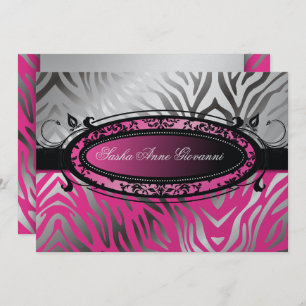 311-C'est Luxueux   Hot  Pink Zebra   Sweet 16 Invitation