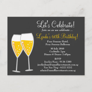 311-CHAMPAGNE CELEBRATION GRAY INVITATION POSTCARD