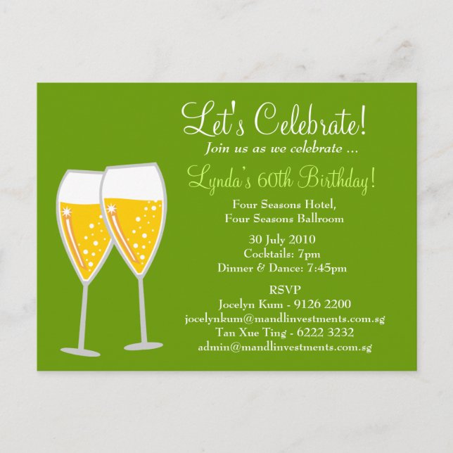 311 CHAMPAGNE CELEBRATION GREEN INVITATION POSTCARD (Front)