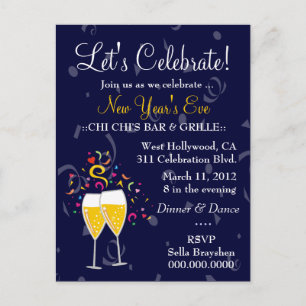 311-CHAMPAGNE CELEBRATION NAVY BLUE INVITATION POSTCARD