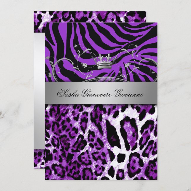 311 Chic Animal Print Metallic Silver Invitation (Front/Back)