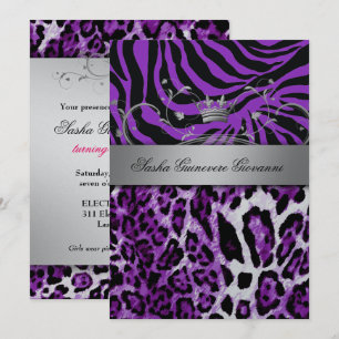 311 Chic Animal Print Metallic Silver Invitation
