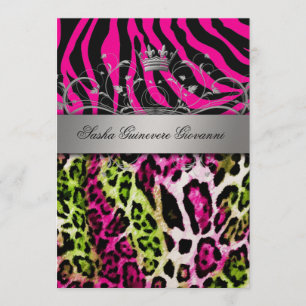 311 Chic Animal Print Pink Lime   Metallic Gold Invitation