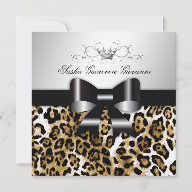 311 Chic Brown Leopard Bow  | Metallic Gold Invitation (Front)
