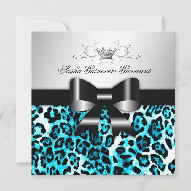 311- Chic Hot Beach Leopard Bow  | Sweet 16 Invitation (Front)