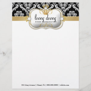 311 Ciao Bella Elegant Damask Black White Custom Letterhead