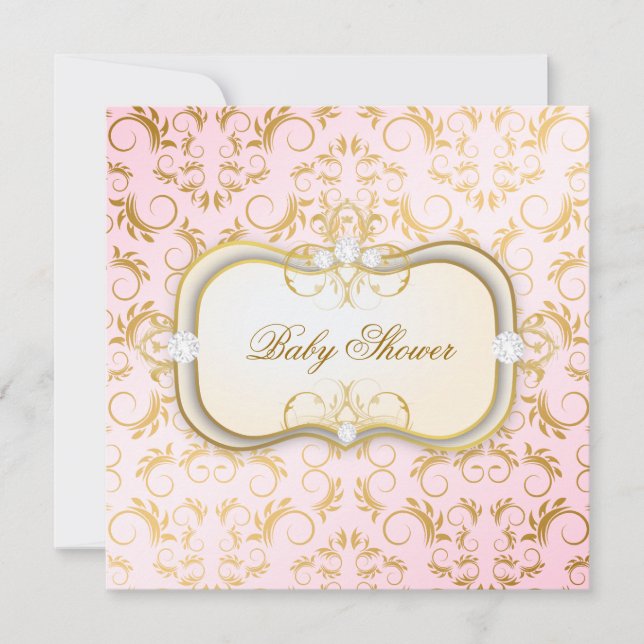 311 Ciao Bella Golden Cream Divine Pink Baby Invitation (Front)