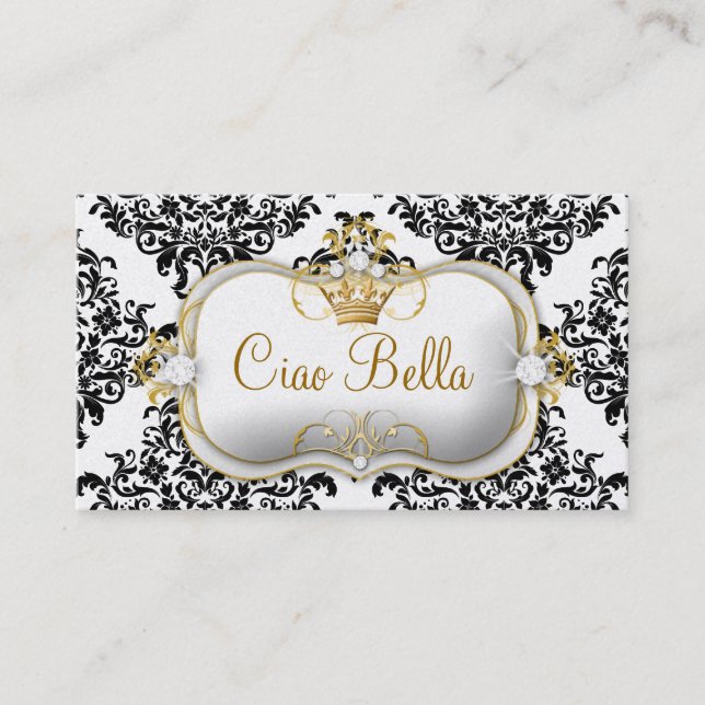 311 Ciao Bella & Lovey Dovey Damask Pearl Business Card (Front)