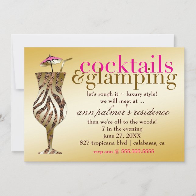 311 Cocktails & Glamping Gold Metallic Invitation (Front)