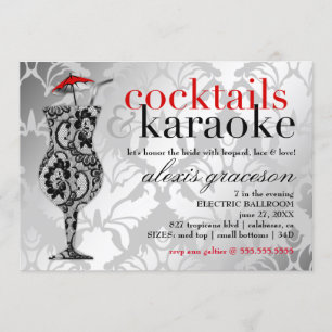 311 Cocktails & Karaoke Red Damask Invitation