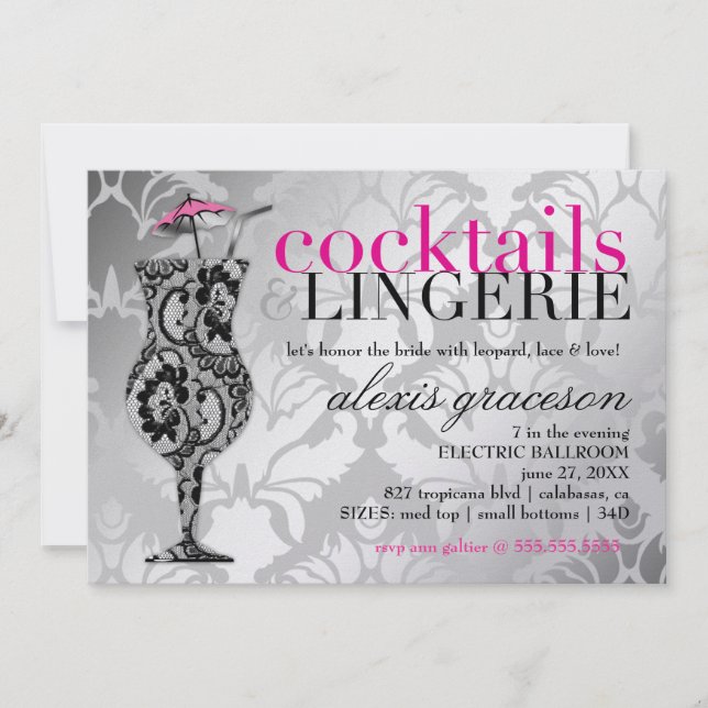 311 Cocktails & Lingerie Lace Metallic Invitation (Front)