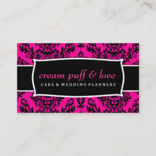 311 Cream Puff & Love Black Hot Pink Damask Business Card