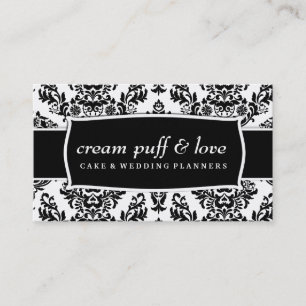311 Cream Puff & Love Black White Damask Business Card