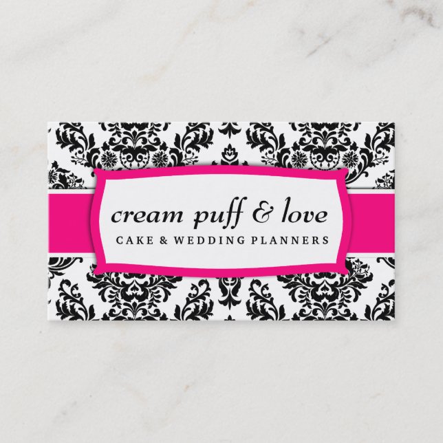 311 Cream Puff & Love Strawberry Damask Business Card (Front)