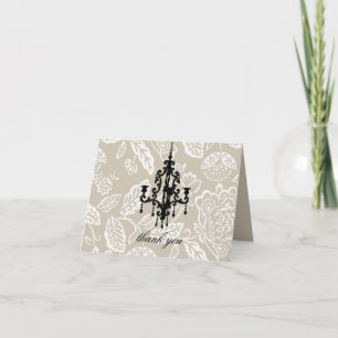 311-Creamy Mocha Vintage Damask Chandelier Thank You Card