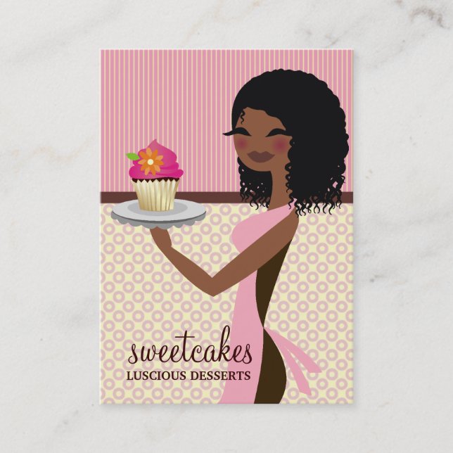 311 Cupcake Cutie African American Pink Business Card (Front)