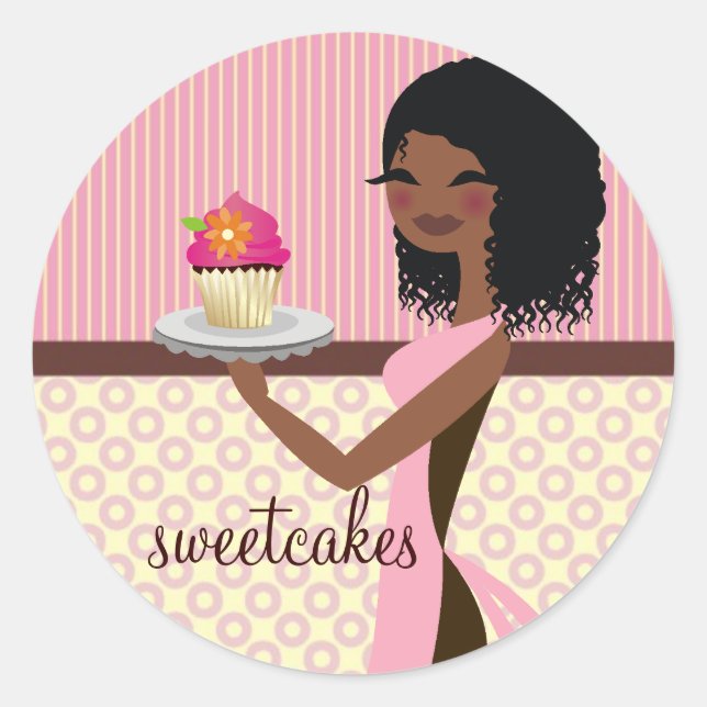 311 Cupcake Cutie - African American Pink Classic Round Sticker (Front)