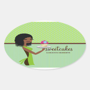 311 Cupcake Cutie Blue Green African American Oval Sticker