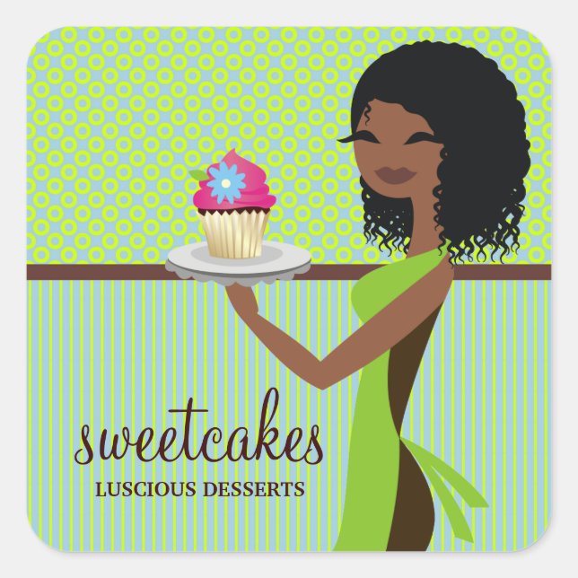 311 Cupcake Cutie Blue Green African American Square Sticker (Front)