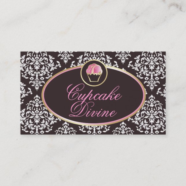 311-Cupcake Divine Solid Damask Business Card (Front)