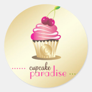 311-Cupcake Paradise Monogram Classic Round Sticker
