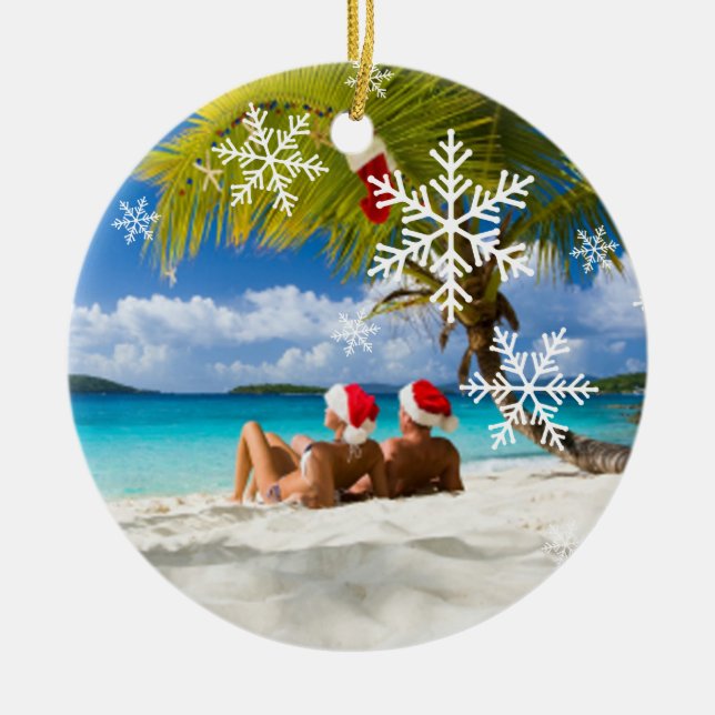 311-Custom Photo Our First Christmas Snowflake Ceramic Tree Decoration (Front)