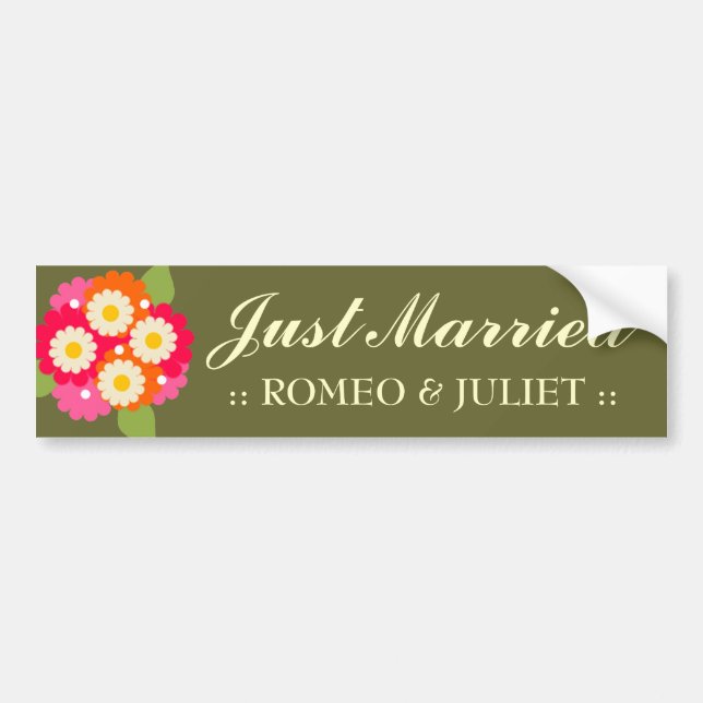 311-CUSTOMIZABLE JUST MARRIED BUMPER STICKER (Front)