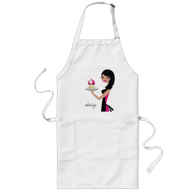 311-daisy Cupcake Cutie | Wavy Brunette Long Apron (Front)
