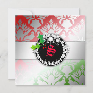 311-Damask Shimmer Christmas Invite Green Red