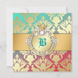 311-Damask Shimmer Queen Turquoise Dream 16 Invitation